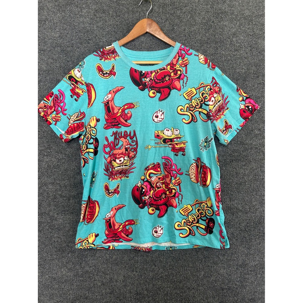 Nickelodeon SpongeBob Patrick Star All Over Print TShirt‎ Mens Large Turquoise
